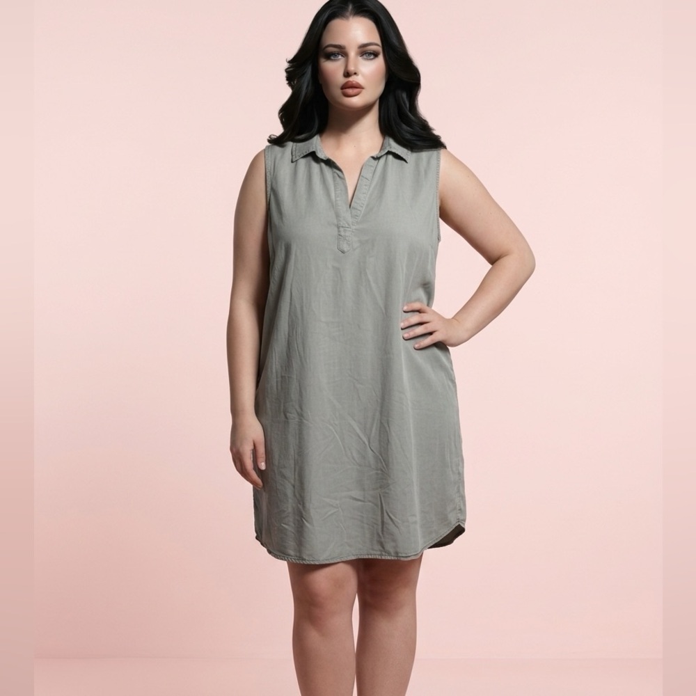 NWOT Black Tape Plus Size Green V Neck Sleeveless A Line Midi Dress - Size 3XL